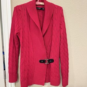 Ralph Lauren black label Cable Knit Buckle Cardigan Sweater Red Women’s L